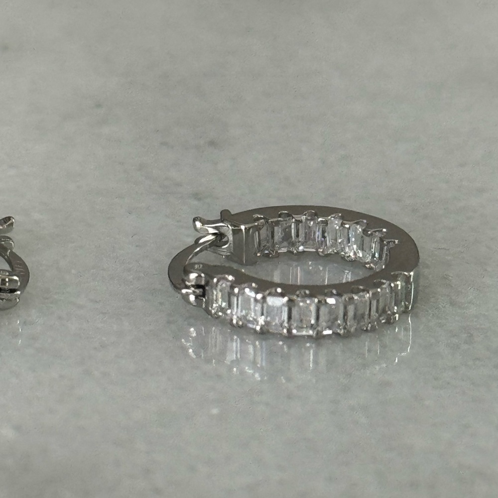 NEW STOCK Sterling Silver Wrap Around Princess Crystal Pave Hoop Earrings - Picture 3 of 6